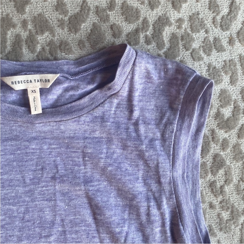 Rebecca Taylor 100% Linen Slub-Knit Lilac Ruffle Sleeveless Top, size XS - Picture 3 of 6